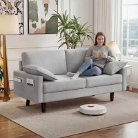 HOMCOM 3 Seater Sofa, Velvet Upholstered Couch with Spring Cushions, Rubber Wood Legs and 2 Pillows, Grey(m-1)