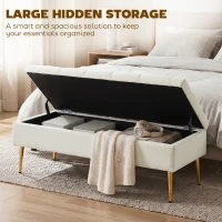 HOMCOM Upholstered Bedroom Bench with Gold Tone Metal Legs, Velvet Tufted and Thick Padding, Beige(m-5)