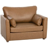 HOMCOM Accent Chair, PU Leather Armchair with Wide Seat, Spring Cushion, Rubberwood legs, 2 Pillows, Brown(m-9)