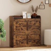 HOMCOM Narrow Shoe Storage Cabinet, Farmhouse Slim Shoe Cabinet with 2 Flip Drawers, Adjustable Shelves, Rustic Brown(m-8)