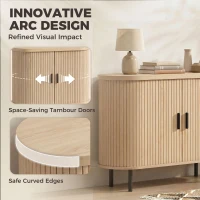 HOMCOM Sideboard Buffet Cabinet with Curved Tambour Doors and Storage, Natural Wood(m-4)