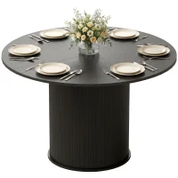 HOMCOM Round Dining Table for 4-6, 47 Inch Kitchen Table with Fluted Pedestal Base, for Kitchen Living Room Dining Room, Black(m-2)