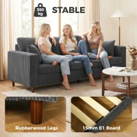 HOMCOM 3 Seater Sofa with Wide Seat, Corduroy Couch with Deep Seat, Spring Cushion, Dark Grey(m-7)