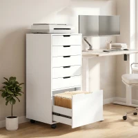 HOMCOM File Cabinet on Wheels Mobile Printer Stand with 6 Drawers for Home Office White(m-1)