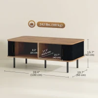 HOMCOM Nordic Side Table with Fluted Tambour Sliding Doors and Steel Legs, Coffee Table with Storage for Living Room, Black(m-3)