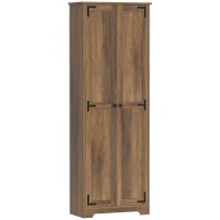 HOMCOM 67" Farmhouse Pantry Cabinet with 2 Doors, Tall Storage Cabinet with Adjustable Shelves, Brown Wood Grain(m-3)
