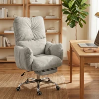 HOMCOM Office Chair with Foot Rest, Ergonomic Reclining Computer Gaming Chair w/ Snow Flannel Fabric, Thick Cushion, Light Grey(m-1)