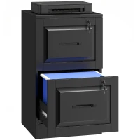 HOMCOM 2 Drawer File Cabinet with Lock, Vertical Filing Cabinet with Adjustable Hanging Bars for A4 and Letter Size, Black(m-9)