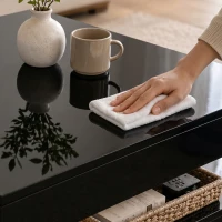 HOMCOM LED Coffee Table with Storage, 2-Tier Modern Center Table with Open Shelf and Remote for Living Room, High Gloss Black(m-12)