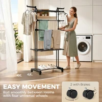 HOMCOM 5-Tier Clothes Drying Rack, Foldable Laundry Drying Rack with Wheels, Side Wings, Black(m-5)