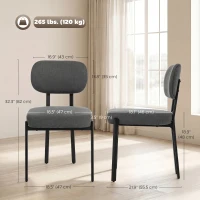 HOMCOM Upholstered Linen Fabric Kitchen Chairs, Modern Dining Chairs Set of 2 with Metal Legs, Grey(m-3)