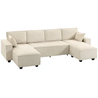 HOMCOM Modular U Shaped Couch, Sectional Sofa with Double Chaises and Spring Cushions, Beige(m-9)