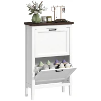 HOMCOM Shoe Cabinet with 2 Flip Drawers, Farmhouse Narrow Shoe Storage Cabinet with Adjustable Shelves, White(m-9)