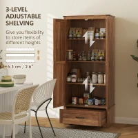 HOMCOM 72" Farmhouse Pantry Cabinet with Adjustable Shelves, Kitchen Pantry Cabinet with 2 Doors, Brown(m-6)
