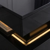 HOMCOM LED Coffee Table with Storage, 2-Tier Modern Center Table with Open Shelf and Remote for Living Room, High Gloss Black(m-11)