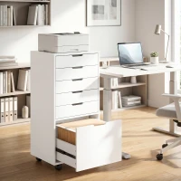 HOMCOM File Cabinet on Wheels Mobile Printer Stand with 6 Drawers for Home Office White(m-8)