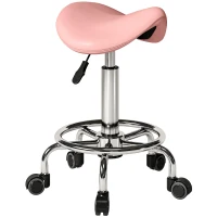 HOMCOM Saddle Stool, PU Leather Adjustable Rolling Salon Chair, Pink(m-9)