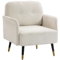 HOMCOM Accent Chair Modern Tufted with Metal Legs Upholstered Reading Armchair for Living Room Cream White(m-9)