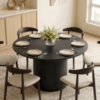 HOMCOM Round Dining Table for 4-6, 47 Inch Kitchen Table with Fluted Pedestal Base, for Kitchen Living Room Dining Room, Black(m-1)