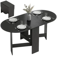 HOMCOM Oval Folding Dining Table, Space Saving Drop Leaf Kitchen Table for Dining Room, Living Room, Black(m-9)
