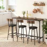 HOMCOM Bar Table Set Counter Height Barstools Set of 4 PU Cushioned Seats Rustic Brown(m-1)