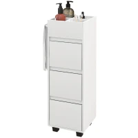 HOMCOM Slim Bathroom Cabinet, Bathroom Storage Cabinet with 4 Top Compartments, 3 Drawers & Towel Rack for Narrow Spaces, White(m-2)