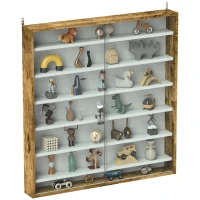 HOMCOM 7-Tier Display Cabinet, Shot Glass Display Case, Glass Curio Cabinet with 2 Glass Doors and 6 Adjustable Shelves, Rustic Brown(m-9)