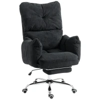 HOMCOM Office Chair with Foot Rest, Ergonomic Reclining Computer Gaming Chair w/ Snow Flannel Fabric, Thick Cushion, Black(m-13)