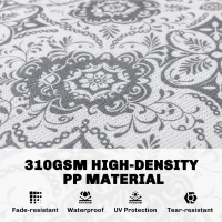 Outsunny Portable Outdoor Rug with Carry Bag, 9' x 12' Reversible Mat, Waterproof Plastic Straw RV Rug for Backyard, Deck, Picnic, Beach, Camping, Gray & White Flower(m-4)