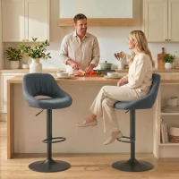 HOMCOM Swivel Bar Stools Set of 2, Linen Upholstered Counter Height Barstools with Round Metal Base(m-8)