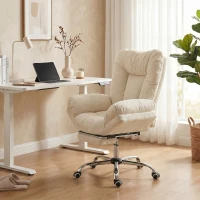 HOMCOM Criss Cross Chair with Wheels, Waterfall Armrests, Overstuffed Wide Office Chair with Footrest, Beige(m-8)