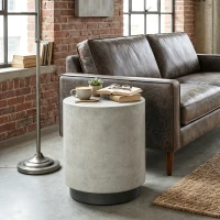 HOMCOM Lightweight Accent Table with Concrete Finish, Round Side Table with 4 Adjustable Feet for Indoor, Outdoor, Gray(m-8)