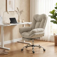 HOMCOM Criss Cross Chair with Wheels, Waterfall Armrests, Overstuffed Wide Office Chair with Footrest, Light Grey(m-8)