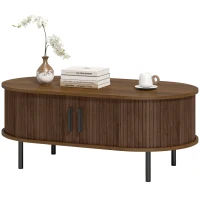 HOMCOM Coffee Table with Sliding Tambour Doors and Storage Center Table with Metal Legs, 39", Brown(m-2)