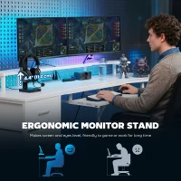 HOMCOM 79 inch Gaming Desk with RGB Lights, Computer Table with Power Outlets & USB Ports, Keyboard Tray and 2 Drawers, White(m-6)