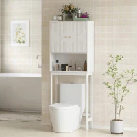 HOMCOM Over The Toilet Storage Cabinet with Adjustable Shelf, Open Shelf and Adjustable Bottom Bar, White(m-8)