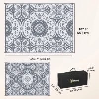Outsunny Portable Outdoor Rug with Carry Bag, 9' x 12' Reversible Mat, Waterproof Plastic Straw RV Rug for Backyard, Deck, Picnic, Beach, Camping, Gray & White Flower(m-3)