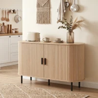 HOMCOM Fluted Sideboard Buffet Cabinet, 55" Mid Century Coffee Bar Cabinet with Sliding Doors and Adjustable Shelves, Natural(m-8)