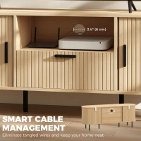 HOMCOM TV Stand for TVs up to 60", Modern Entertainment Center with Curved Sliding Doors and Storage, Natural Wood(m-6)