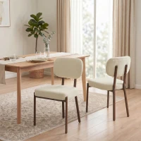HOMCOM Upholstered Linen Fabric Kitchen Chairs, Modern Dining Chairs Set of 2 with Metal Legs, Beige(m-7)