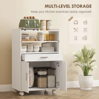 HOMCOM Microwave Cart with Wheels, Microwave Stand with Worktop, Open Shelves and Drawer, Storage Cabinet, White(m-4)
