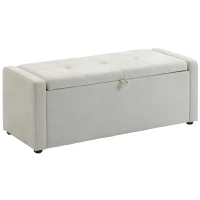 HOMCOM Storage Ottoman Bench, Linen-Look Fabric Upholstered Ottoman with Storage, Wide Padded Seat, Cream White(m-9)