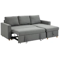 HOMCOM 83" Sofa Bed, Pull Out Sleeper L Shaped Sectional Couch with Reversible Storage Chaise, Wide and Deep Seat, Light Grey(m-2)