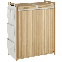 HOMCOM Bamboo Laundry Hamper with Removable Drawstring Bag and Side Storage Pockets, 32 Gal, Natural(m-2)