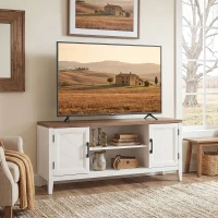 HOMCOM TV Stand for TVs up to 55 Inch, Entertainment Center with 2 Open Shelves, 2 Cabinets, Thick Top, White and Brown(m-1)