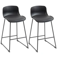 HOMCOM Modern Bar Stools Set of 2, PU Leather Barstools, Counter Height Kitchen Chairs for Breakfast Bars, Dining Room, Black(m-9)