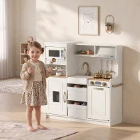 Qaba Play Kitchen, Kids Kitchen Playset with Coffee Machine, Ice Maker, Microwave, Oven, Storage, Gift for Toddlers 3+, White(m-1)