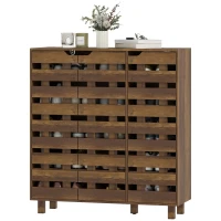 HOMCOM Shoe Cabinet, 17-20 Pairs Shoe Storage Cabinet with Hollowed-Out Doors, Distressed Brown(m-2)