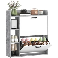 HOMCOM Shoe Cabinet with 2 Flip Drawers, 3 Side Compartments, Adjustable Shelves, 8-12 Pairs for Entryway Hallway, Grey(m-9)