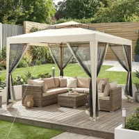 Outsunny 10' x 10' Canopy Tent, Party Tent with Mesh Netting and Double Tier Roof for Backyard, Garden, Patio, Outdoor, Beige(m-1)